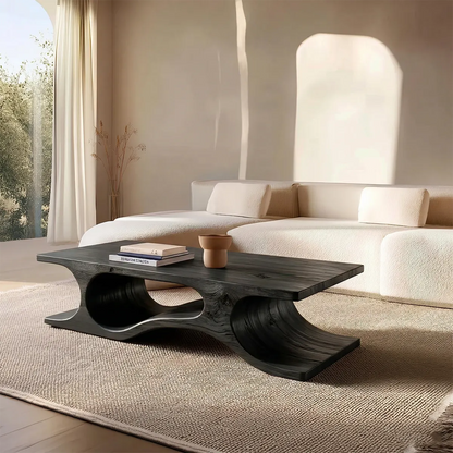 Sculptural Wave Base Coffee Table in Organic Natural Solid Wood - Rustirawood
