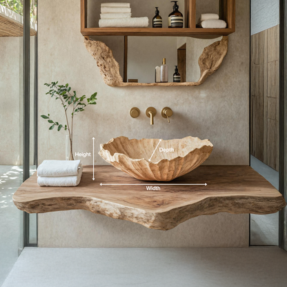 Wooden Vessel Sink Handcrafted Rustic For Furniture Decor