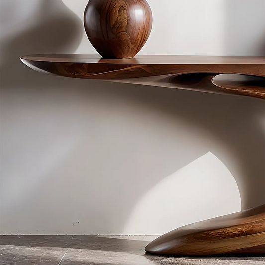Solid Walnut Finish Wave Console Table – Modern Sculptural Design - Rustirawood