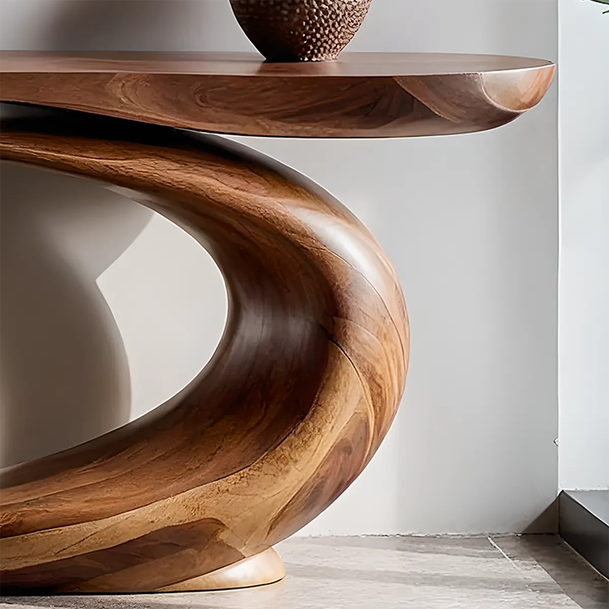 Solid Walnut Finish Wave Console Table – Modern Sculptural Design - Rustirawood