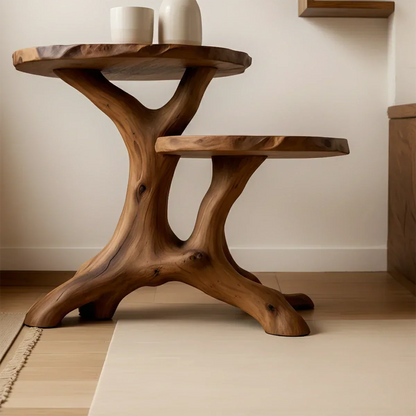 Solid Wood Accent Table – Modern Sculptural Branchform Duo Design - Rustirawood
