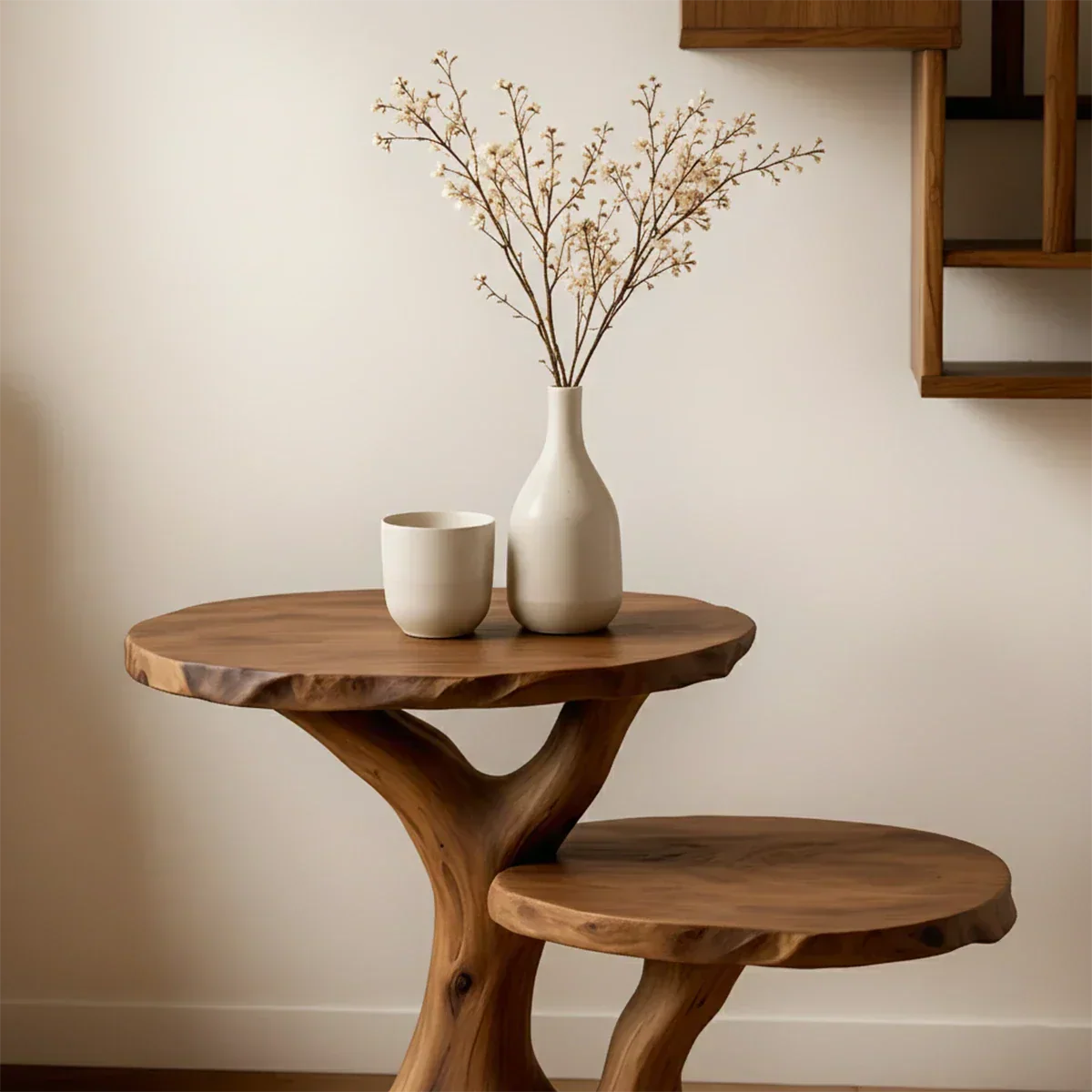 Solid Wood Accent Table – Modern Sculptural Branchform Duo Design - Rustirawood