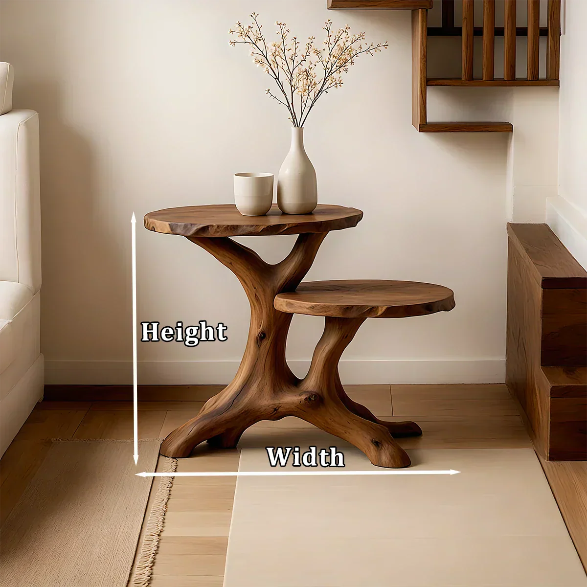 Solid Wood Accent Table – Modern Sculptural Branchform Duo Design - Rustirawood