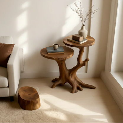 Solid Wood Accent Table – Modern Sculptural Branchform Twin Design - Rustirawood