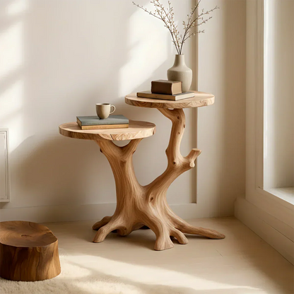 Solid Wood Accent Table – Modern Sculptural Branchform Twin Design - Rustirawood