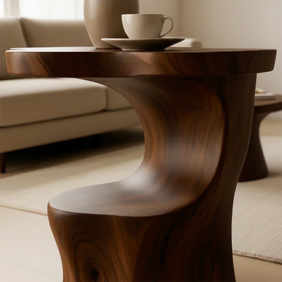 Solid Wood Accent Table – Modern Sculptural Flowform - Rustirawood
