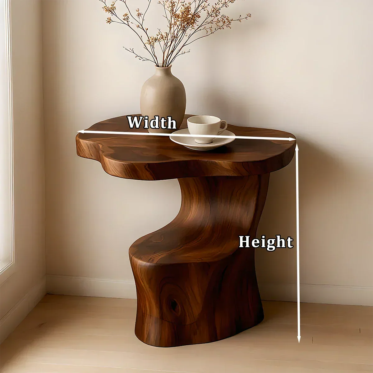 Solid Wood Accent Table – Modern Sculptural Flowform - Rustirawood