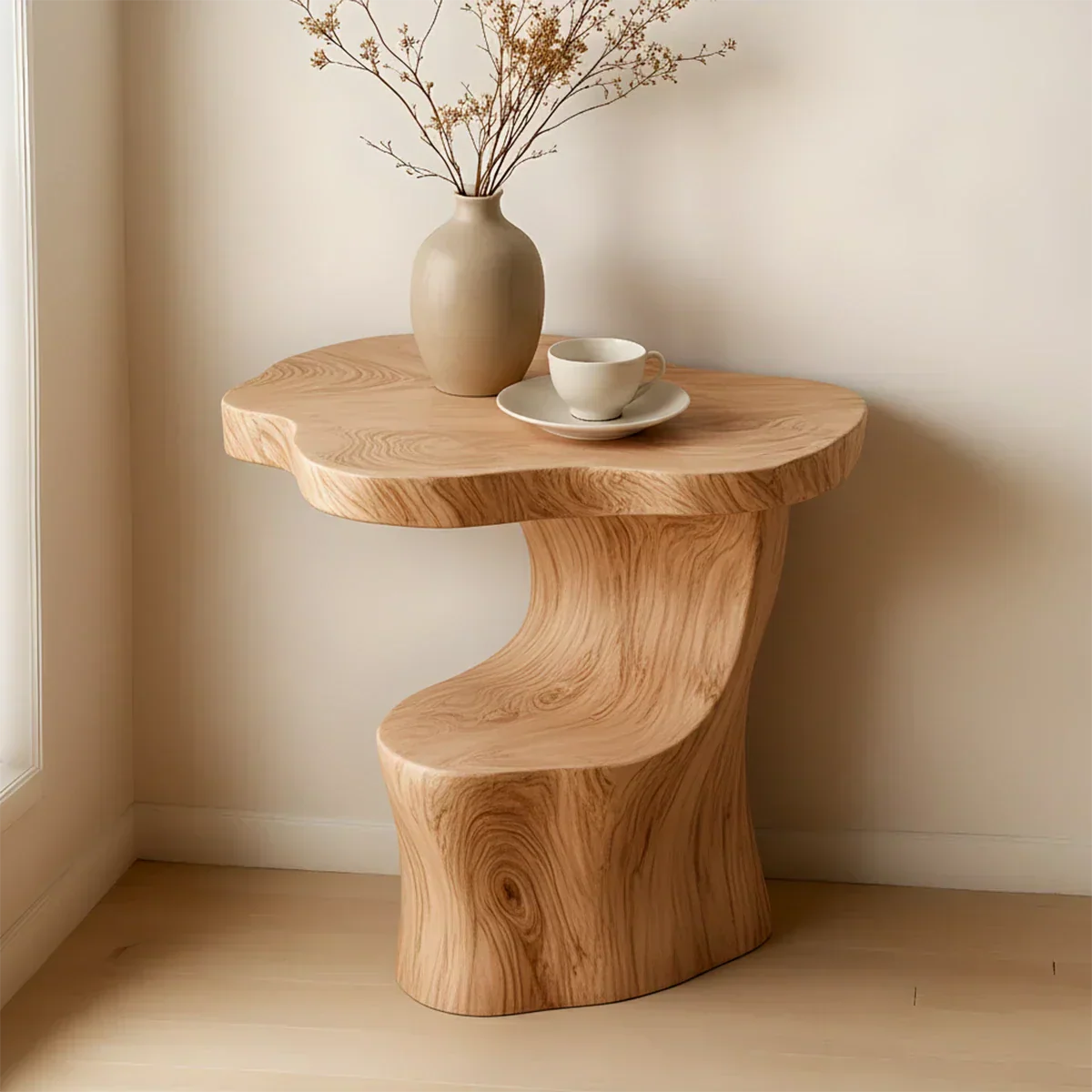 Solid Wood Accent Table – Modern Sculptural Flowform - Rustirawood