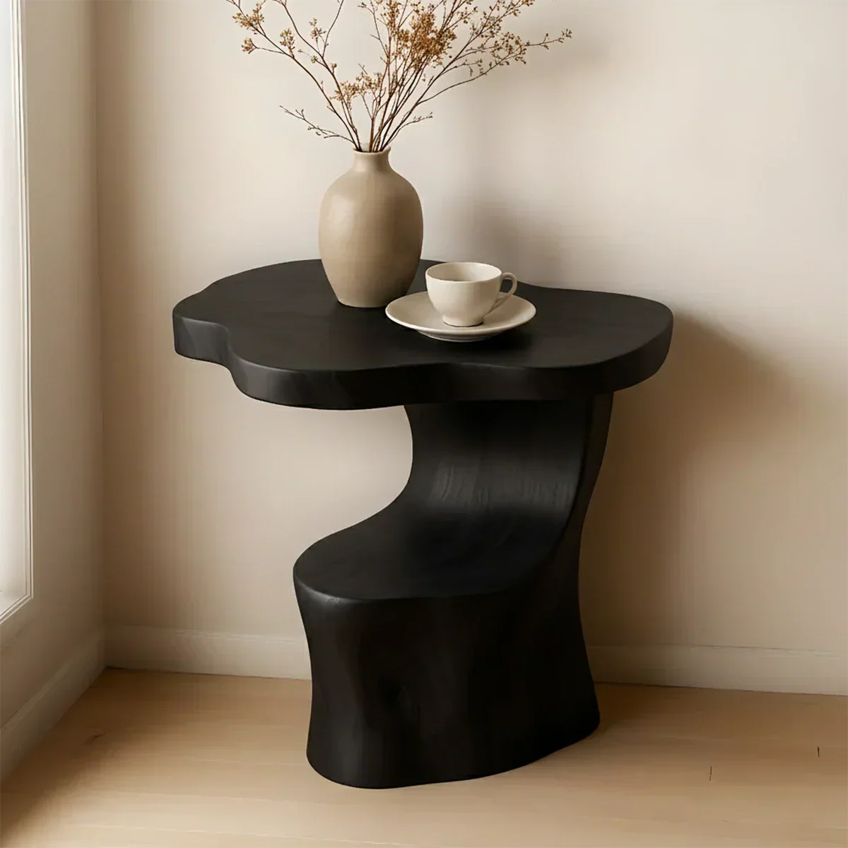 Solid Wood Accent Table – Modern Sculptural Flowform - Rustirawood
