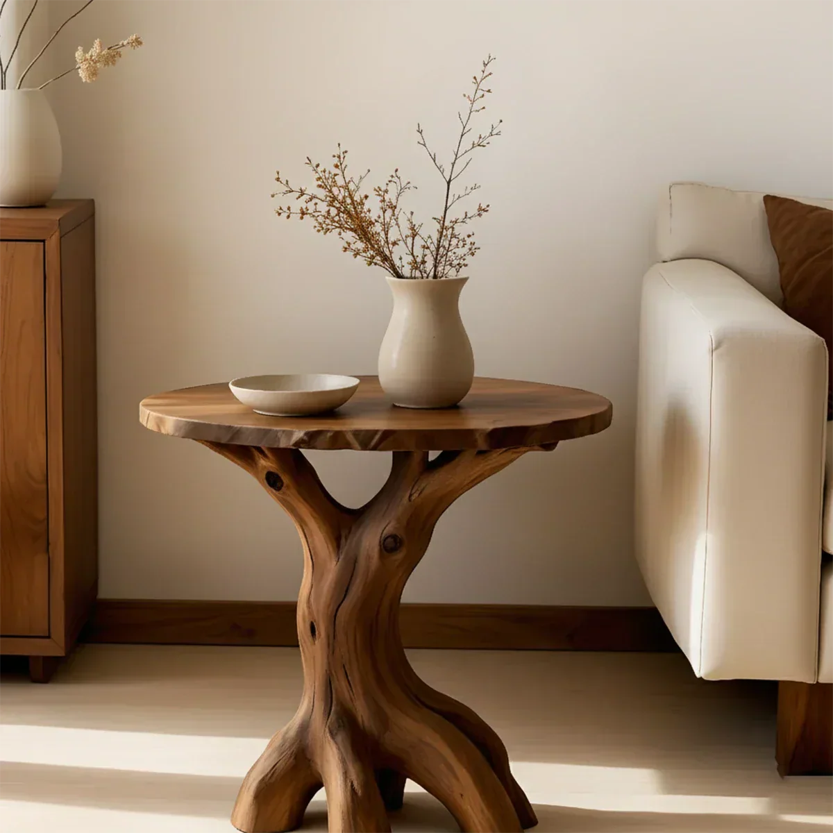 Solid Wood Accent Table – Modern Sculptural Rootform Design - Rustirawood