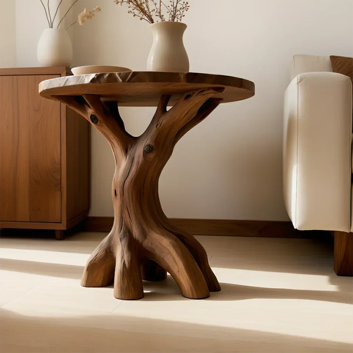 Solid Wood Accent Table – Modern Sculptural Rootform Design - Rustirawood