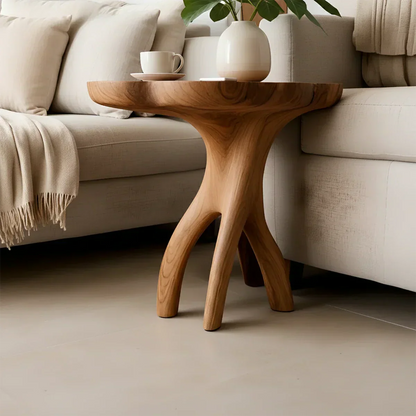 Solid Wood Accent Table – Modern Sculptural Tri-Branch Design - Rustirawood
