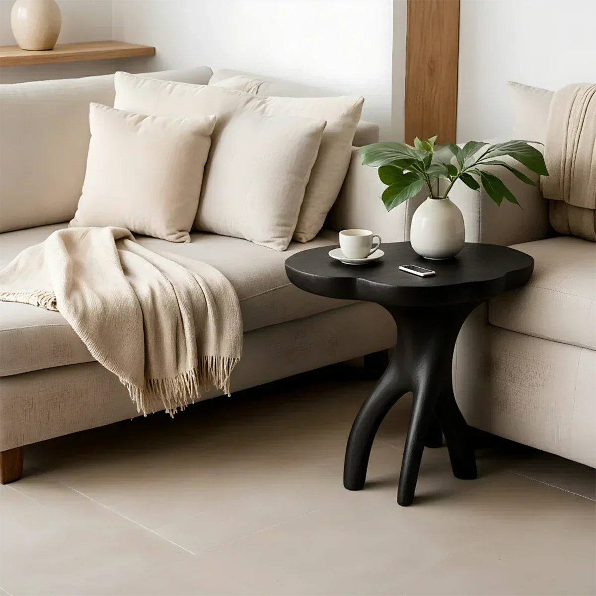 Solid Wood Accent Table – Modern Sculptural Tri-Branch Design - Rustirawood