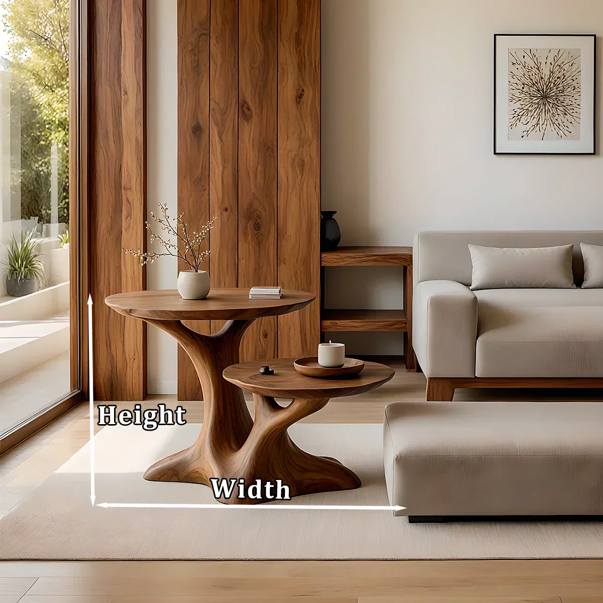 Solid Wood Center Table Set – Modern Sculptural Rooted Branchform Design - Rustirawood
