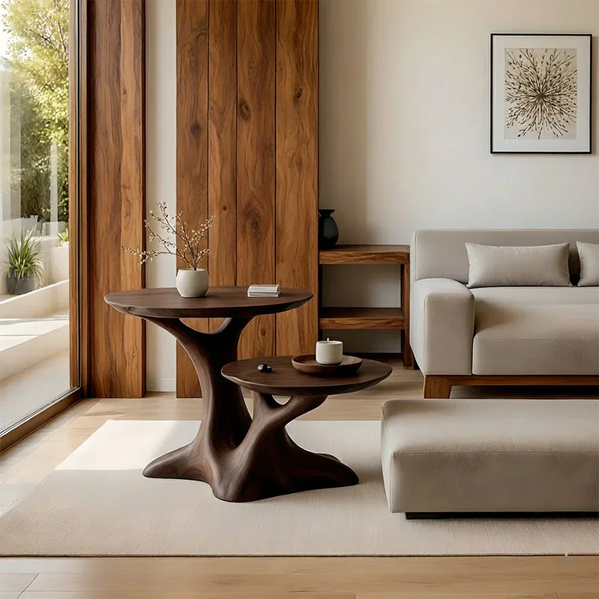 Solid Wood Center Table Set – Modern Sculptural Rooted Branchform Design - Rustirawood