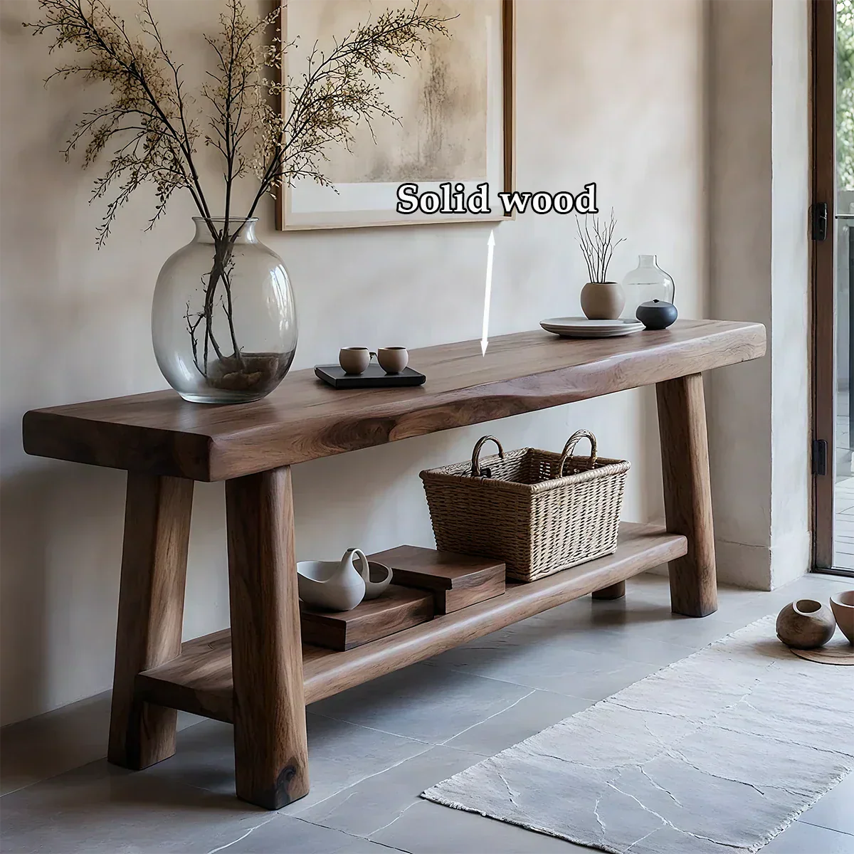 Solid Wood Console Table with Lower Shelf – Modern Natural Craft - Rustirawood