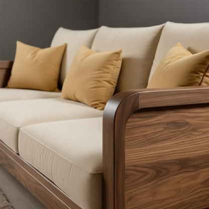 Solid Wood Cotton Fabric Sofa – Modern Minimalist Design - Rustirawood