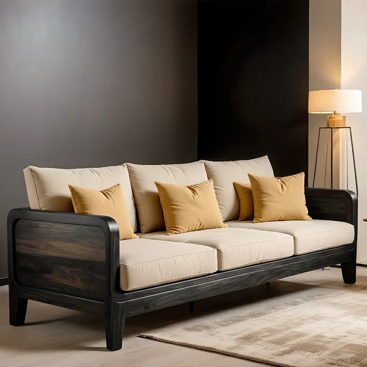 Solid Wood Cotton Fabric Sofa – Modern Minimalist Design - Rustirawood