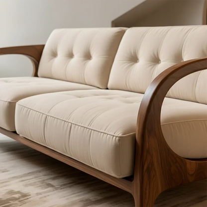 Solid Wood Cotton Fabric Sofa – Modern Rustic Design - Rustirawood