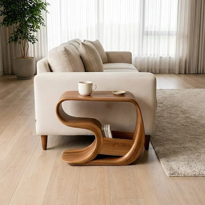 Solid Wood End Table – Modern Rustic Flow - Rustirawood
