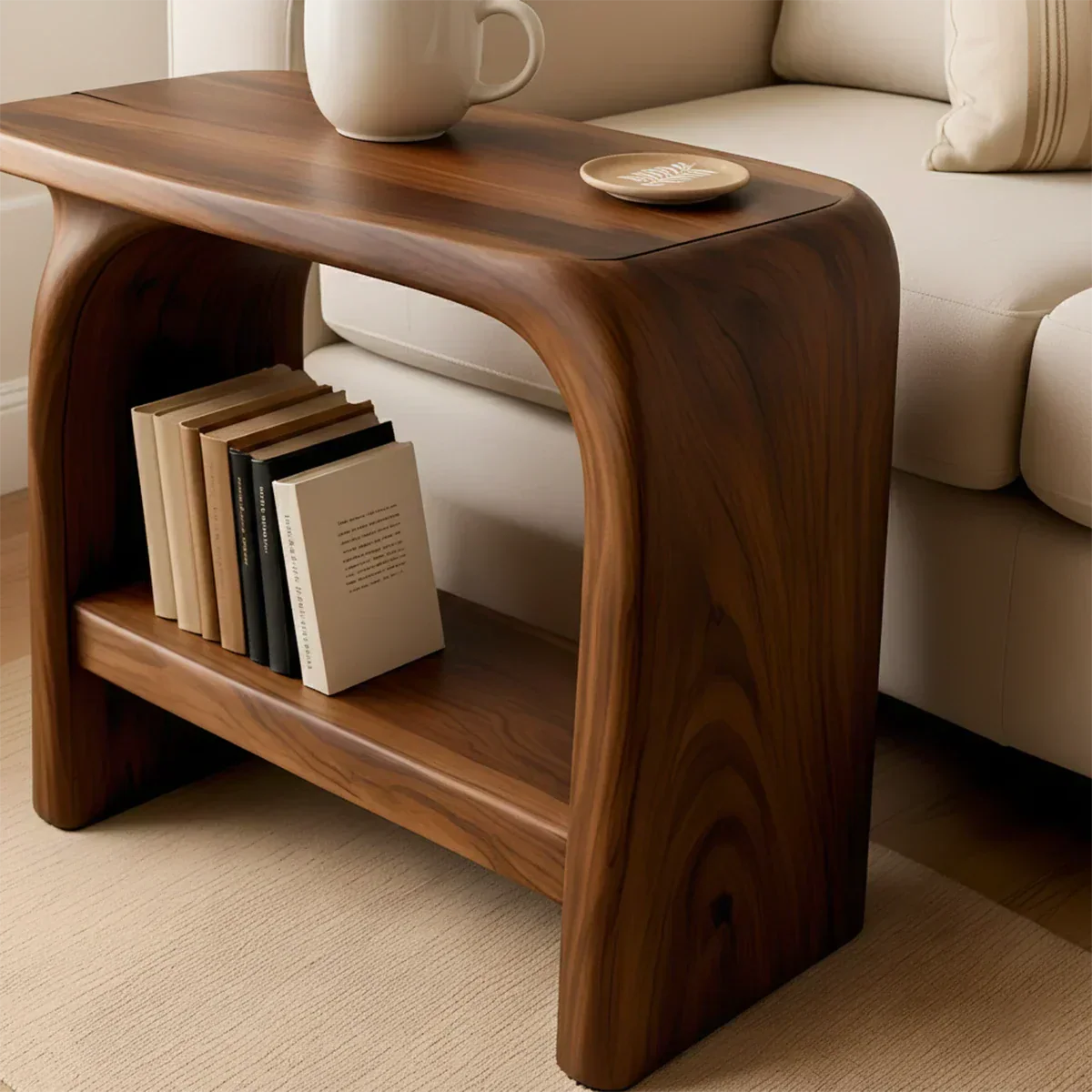 Solid Wood End Table – Modern Sculptural Flowform - Rustirawood