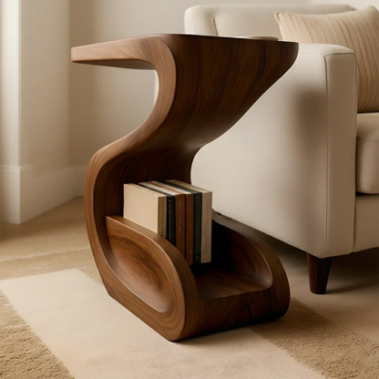 Solid Wood End Table – Modern Sculptural Flowform - Rustirawood