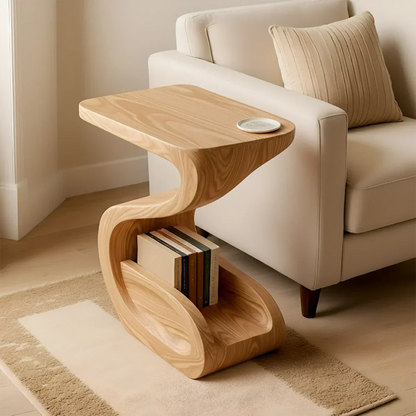 Solid Wood End Table – Modern Sculptural Flowform - Rustirawood