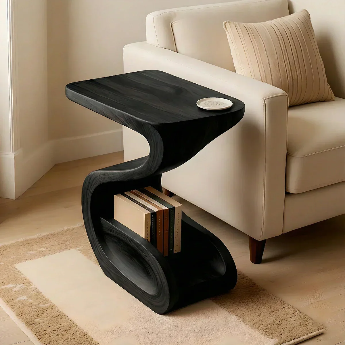 Solid Wood End Table – Modern Sculptural Flowform - Rustirawood