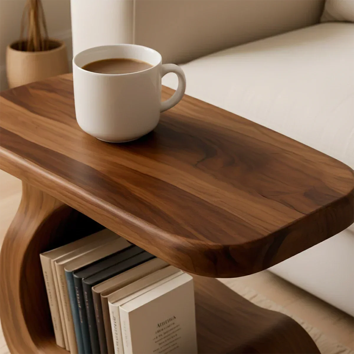 Solid Wood End Table – Modern Sculptural Flowform - Rustirawood