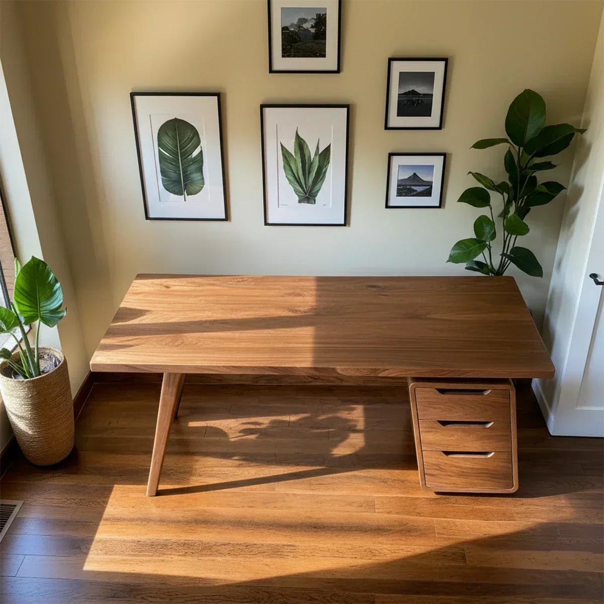 Solid Wood Modern Desk with Integrated Drawer Unit - Rustirawood