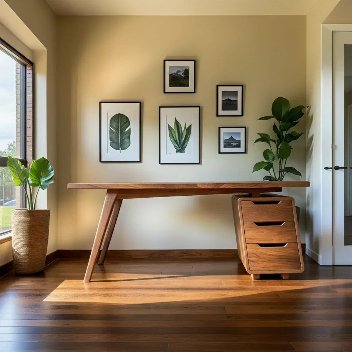 Solid Wood Modern Desk with Integrated Drawer Unit - Rustirawood