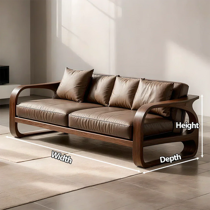 Solid Wood Sofa – Modern Leather Elegance - Rustirawood