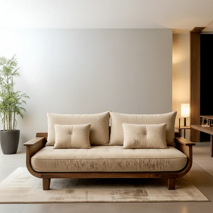 Solid Wood Sofa – Scandinavian Cotton Harmony - Rustirawood