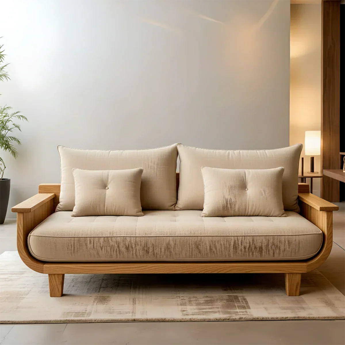 Solid Wood Sofa – Scandinavian Cotton Harmony - Rustirawood