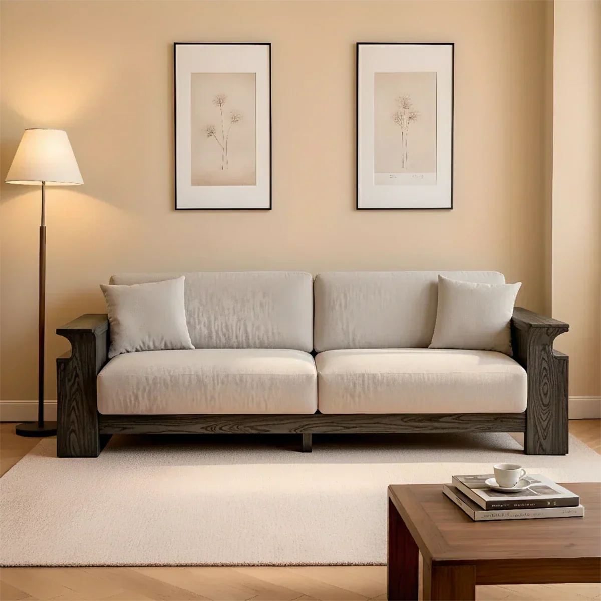 Solid Wood Sofa – Scandinavian Minimalist Serenity - Rustirawood
