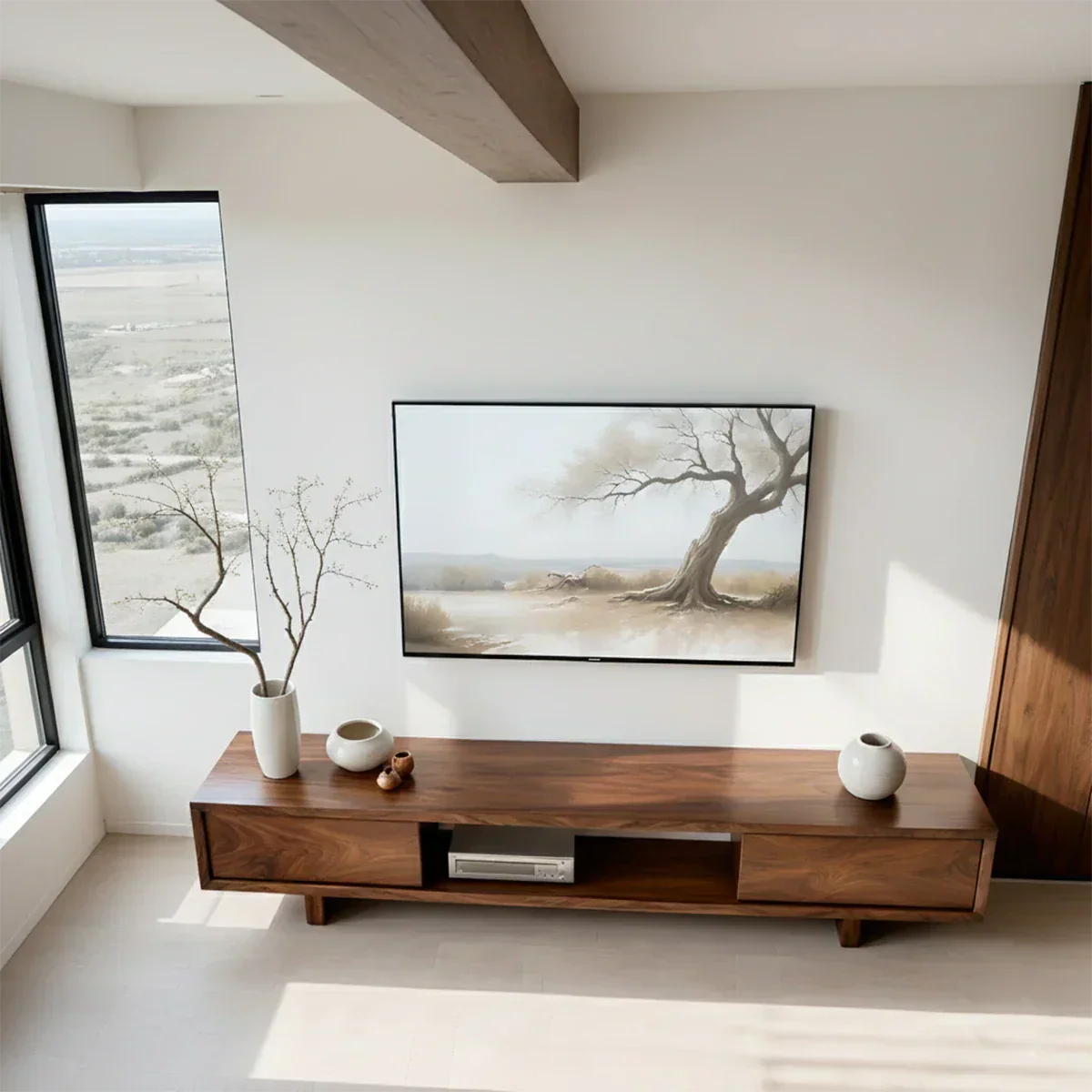 Solid Wood TV Stand – Minimalist Linear Console - Rustirawood