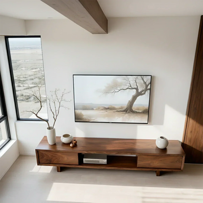 Solid Wood TV Stand – Minimalist Linear Console - Rustirawood