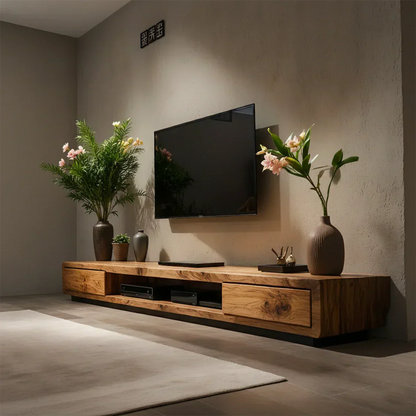 Solid Wood TV Stand – Modern Architectural Block Design - Rustirawood