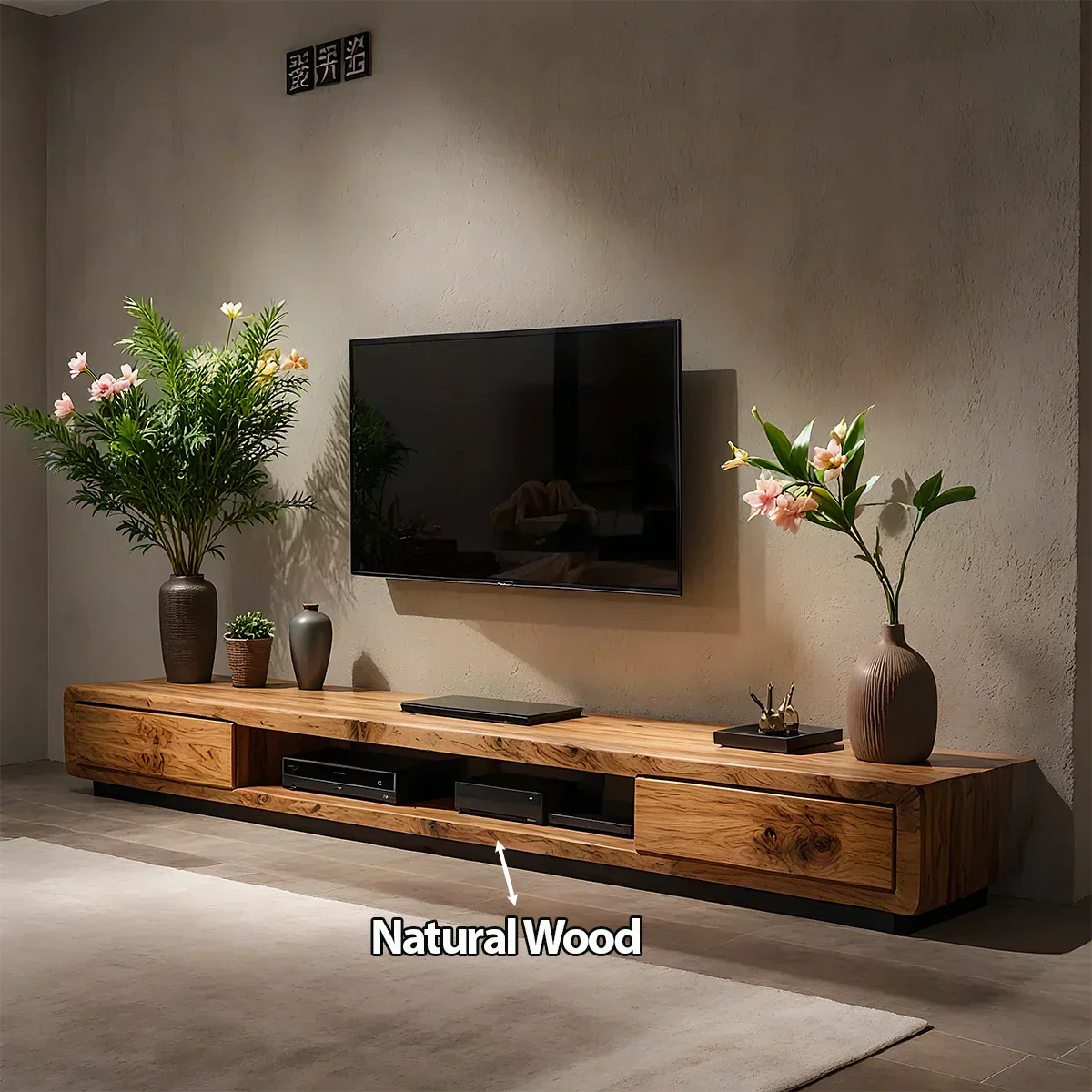Solid Wood TV Stand – Modern Architectural Block Design - Rustirawood