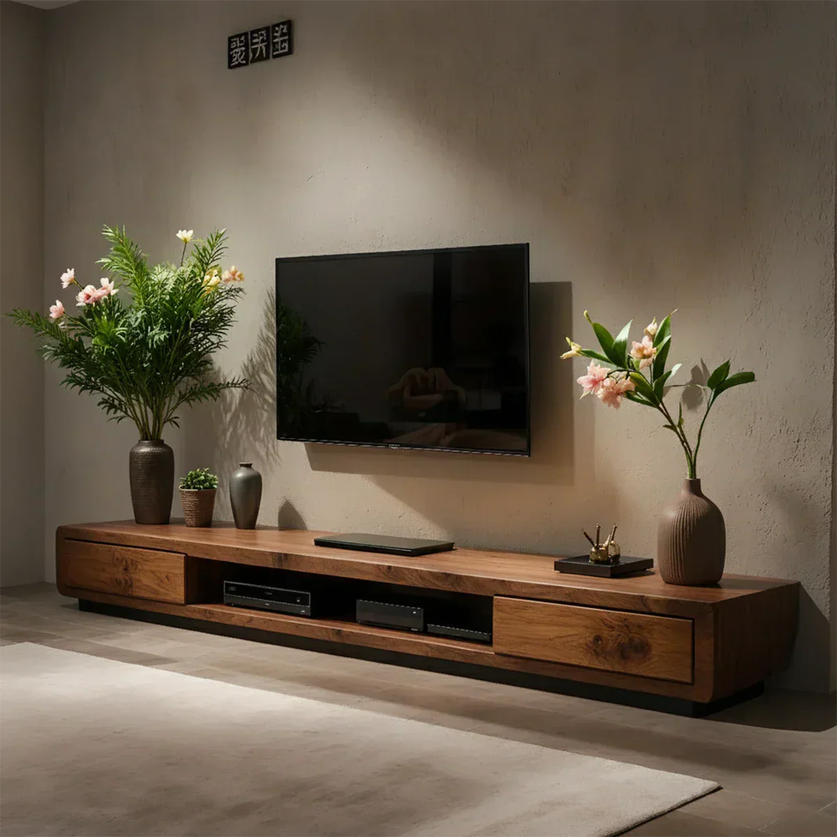 Solid Wood TV Stand – Modern Architectural Block Design - Rustirawood