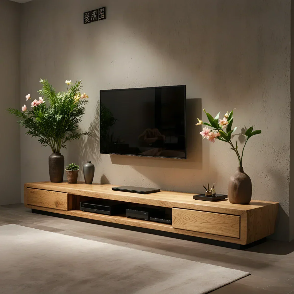 Solid Wood TV Stand – Modern Architectural Block Design - Rustirawood