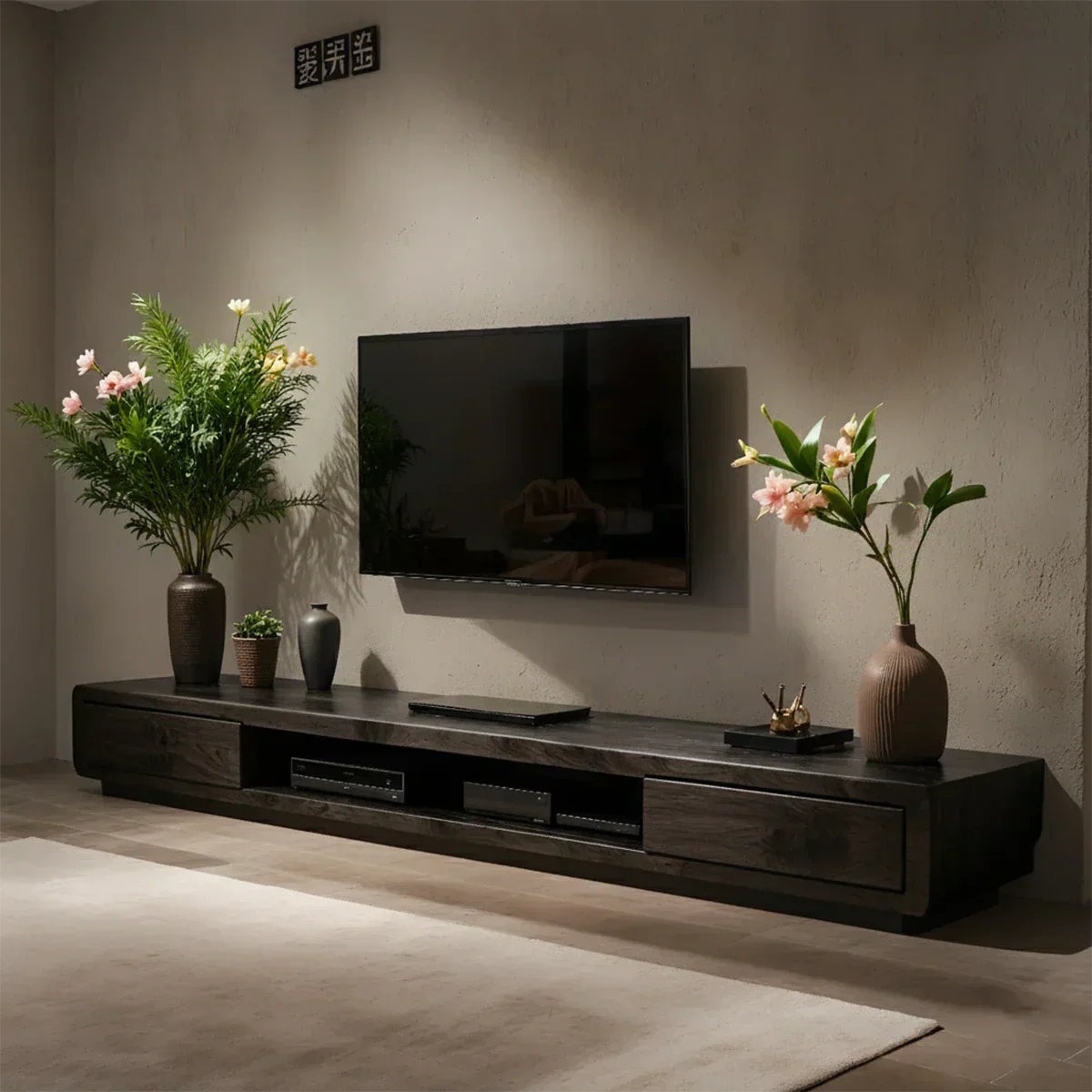 Solid Wood TV Stand – Modern Architectural Block Design - Rustirawood