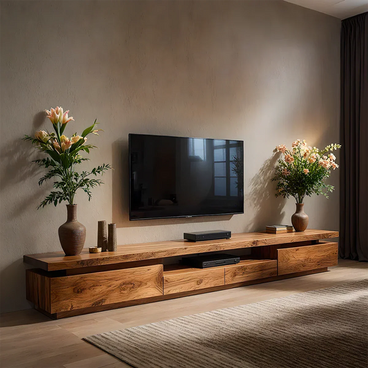 Solid Wood TV Stand – Modern Architectural Linear Design - Rustirawood