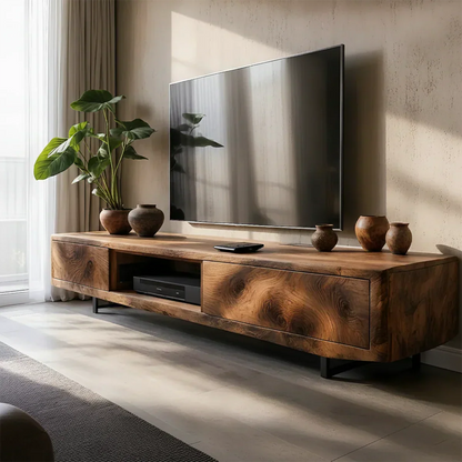Solid Wood TV Stand – Modern Luxury Grainflow Design - Rustirawood