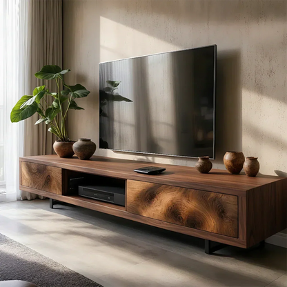 Solid Wood TV Stand – Modern Luxury Grainflow Design - Rustirawood