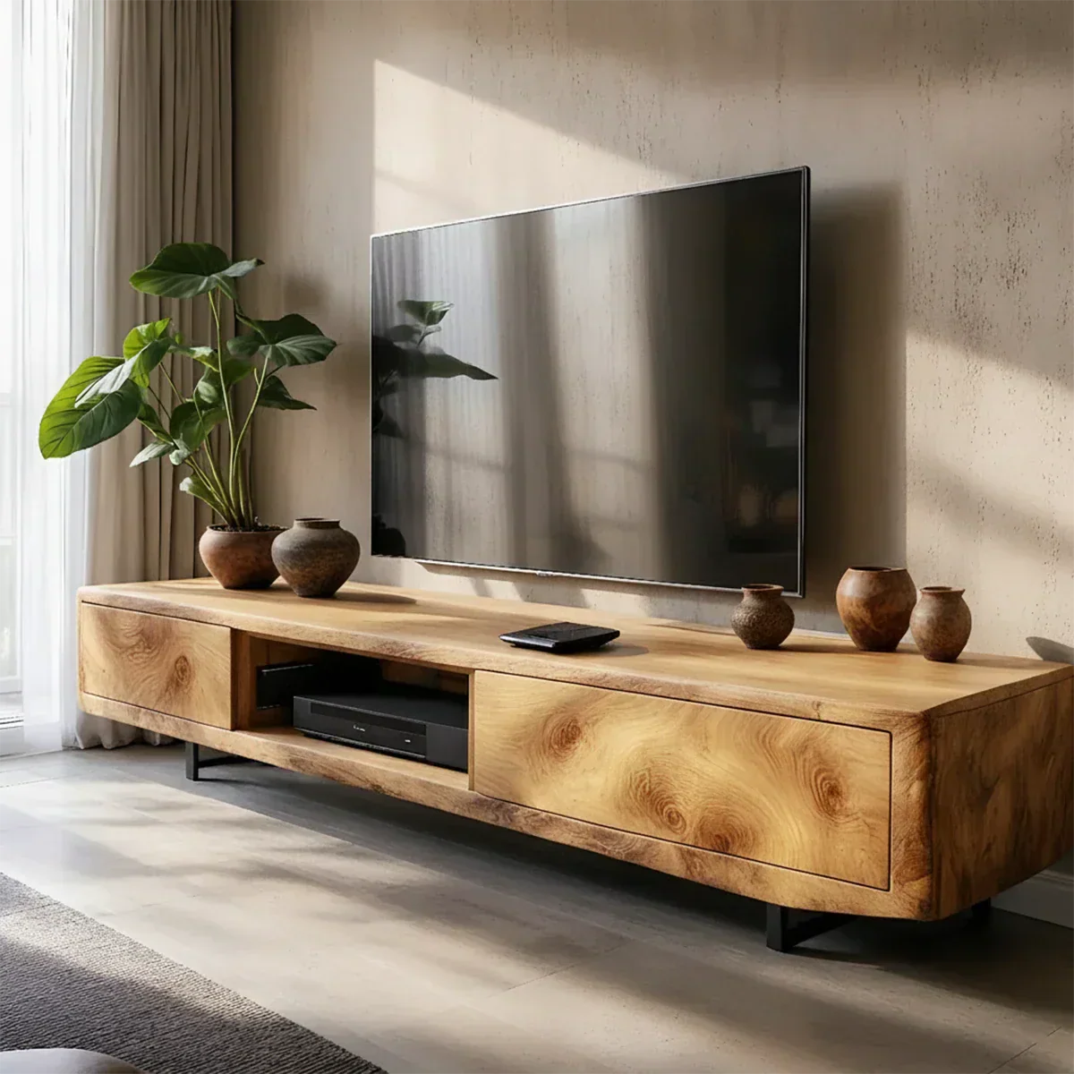 Solid Wood TV Stand – Modern Luxury Grainflow Design - Rustirawood