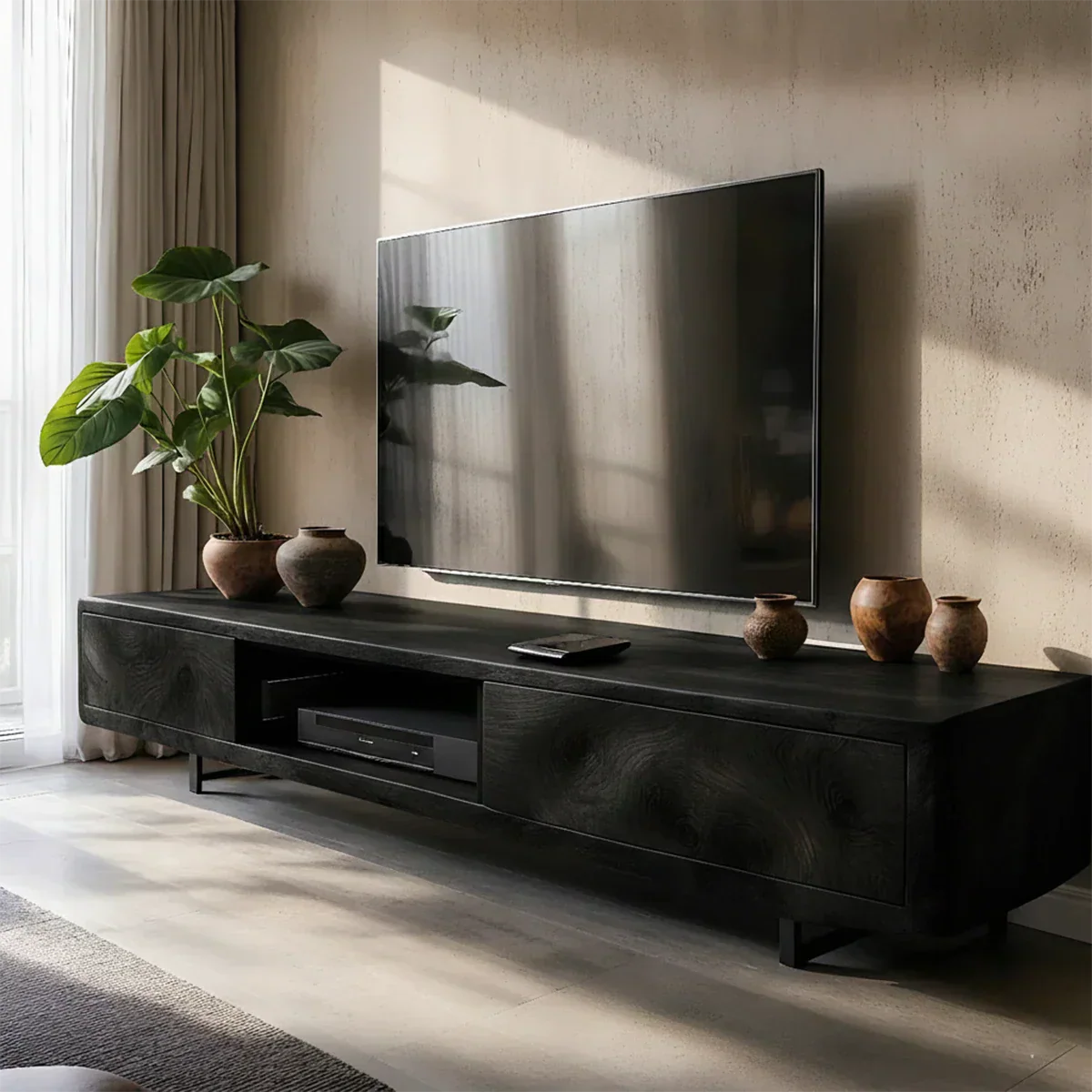 Solid Wood TV Stand – Modern Luxury Grainflow Design - Rustirawood