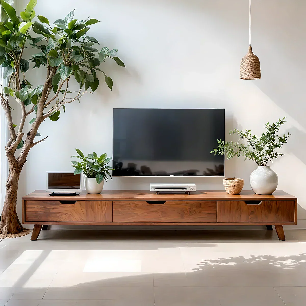 Solid Wood TV Stand – Modern Minimalist Architectural Design - Rustirawood