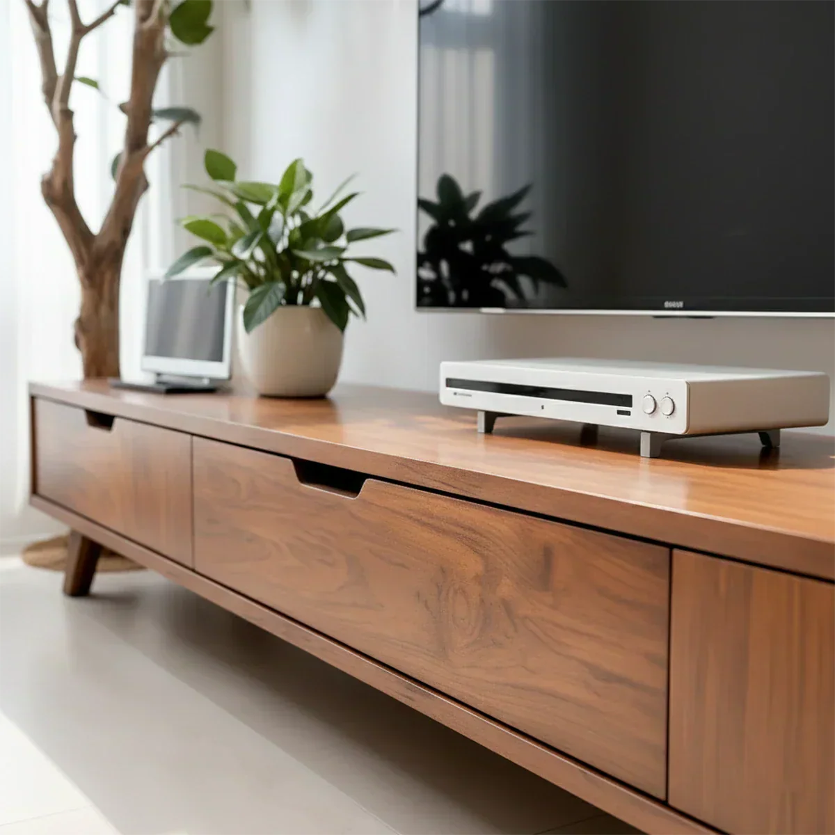 Solid Wood TV Stand – Modern Minimalist Architectural Design - Rustirawood