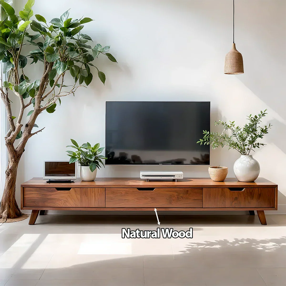 Solid Wood TV Stand – Modern Minimalist Architectural Design - Rustirawood
